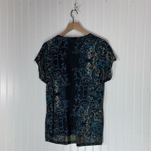 Notations Blue Paisley Surplice Top L Made in USA | Boho Y2K Stretch Blouse - Picture 2 of 8